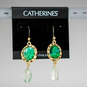 Catherines Gold Tone, Green Earrings, Sensitive Ears